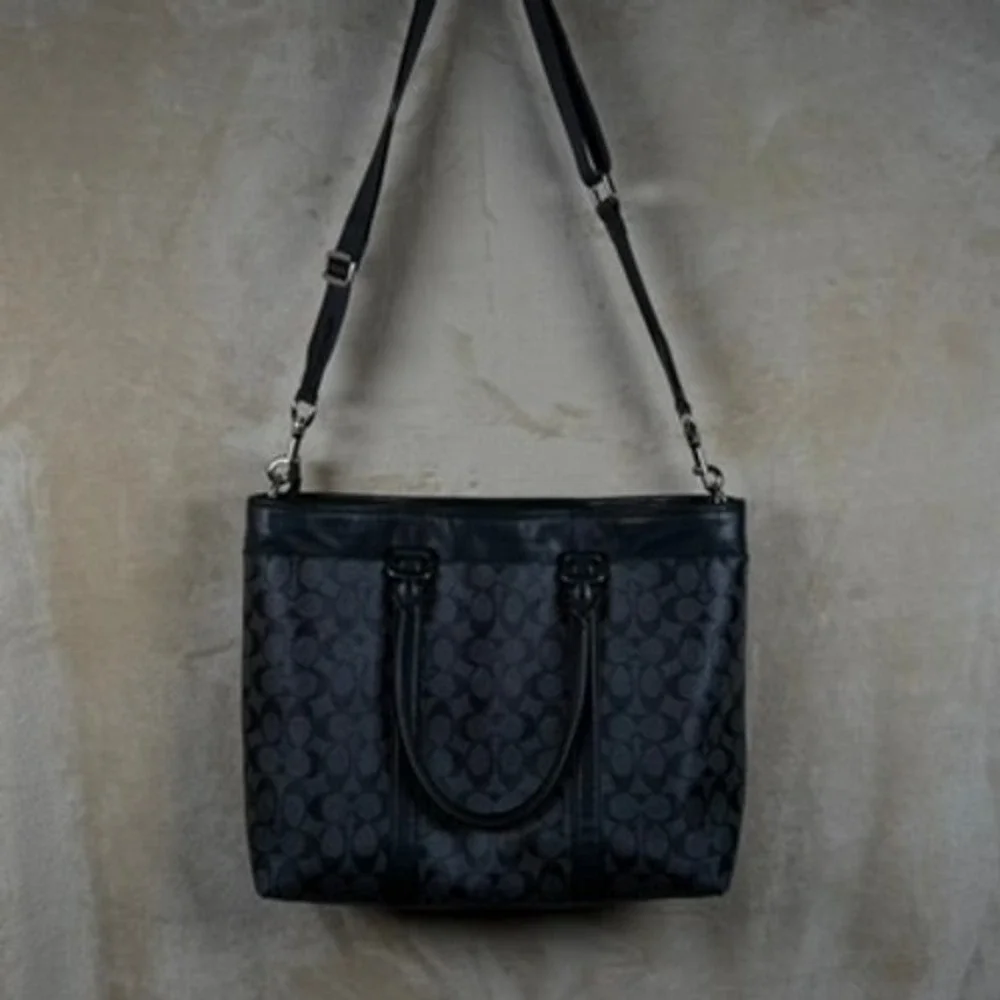 Coach Signature Business Tote Charcoal Black Monogram Crossbody Bag F54799